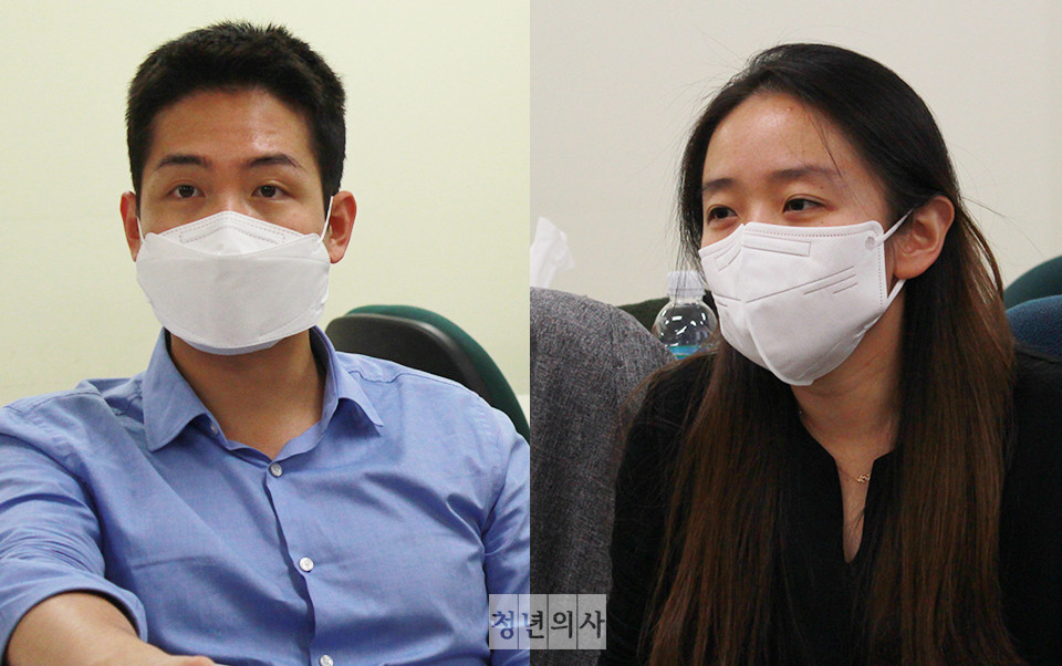 서울아산병원 전공의협의회 비대위 소속 서재현 전공의(왼쪽)과 박한나 전공의는 중범죄를 저지른 의료인과 선의의 피해자를 구별해서 대응해야 한다고 강조했다.