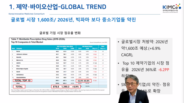 ‘K-블록버스터 신약 탄생 가능한가’라는 제목으로 웨비나의 포문을 연 한국혁신의약품컨소시엄(KIMCo) 허경화 대표