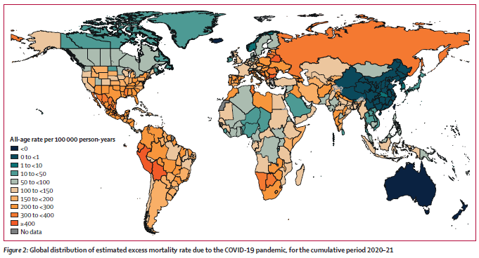 Fonte: Lancet 'Estimativa de mortes excessivas causadas por infecção pelo governo-19: uma análise sistemática das taxas de mortalidade relacionadas ao governo-19, 2020-21'