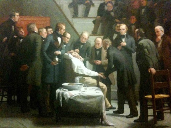 1846년 10월 16일에 있었던 최초의 에테르 마취 수술. 위키백과 자료.