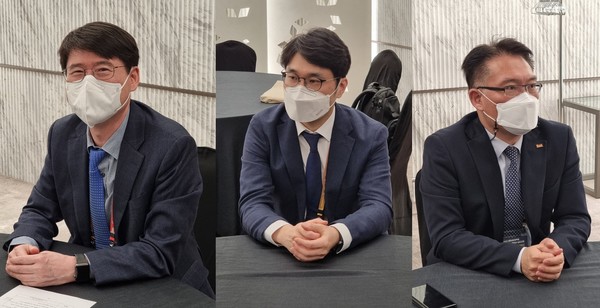(맨 왼쪽부터 시계방향으로) 대한당뇨병학회 원규장 이사장, 문준성 총무이사, 권혁상 홍보이사.
