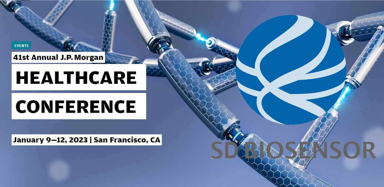 10일(현지시간) JW메리어트 샌프란시스코 호텔에서 진행된 에스디바이오센서 기업 세션 모습. 에스디바이오센서 조혜임 전무가 발표했다(사진출처: JP모건 홈페이지, 에스디바이오센서)