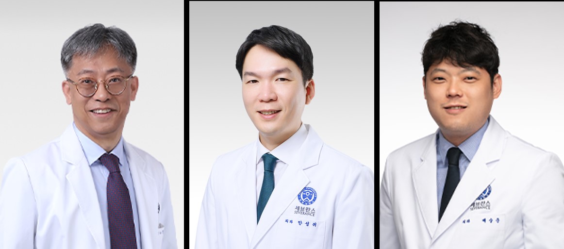 강남세브란스병원 유방외과 정준·안성귀·배숭준 교수 연구팀(왼쪽부터)은 선행항암화학요법 후 흩뿌려진 암 형태의 비종괴성 조영 증강의 소실 여부가 유방암 수술 시 유두절제 유무를 결정하는 중요한 지표가 될 수 있다고 밝혔다(사진제공: 강남세브란스병원).