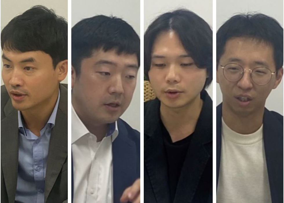 (왼쪽부터) 연세의대 예방의학교실 장성인 교수, 가천대 길병원 예방의학교실 정재훈 교수, 대한전공의협의회 강민구 회장, 세브란스병원 일반외과 정윤빈 입원전담교수(ⓒ청년의사).