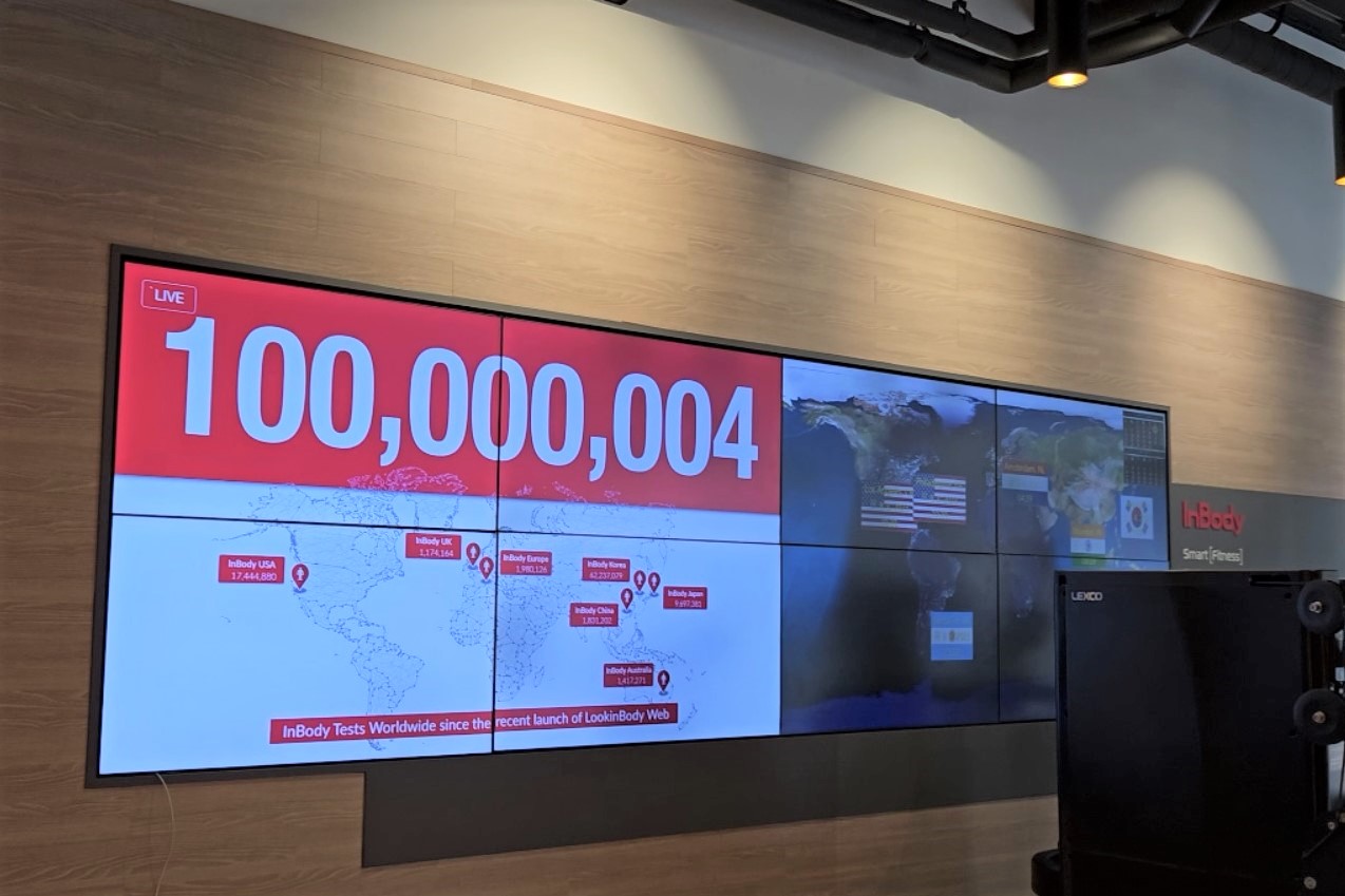 전세계 인바디 체성분 데이터 수집 현황이 기록된 전광판.