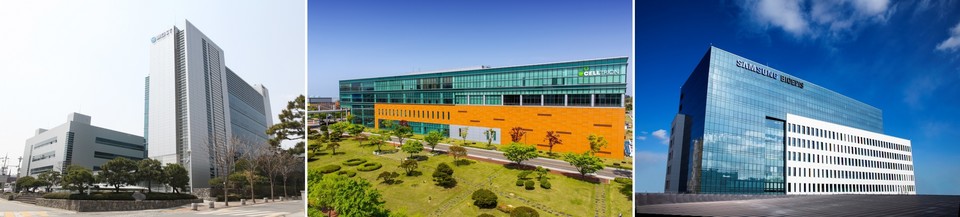 (왼쪽부터) 동아에스티, 셀트리온, 삼성바이오에피스 회사 전경.