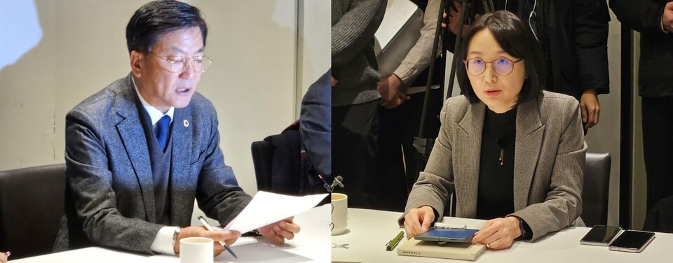 24일 열린 '제26차 의료현안협의체'서 모두발언하는 대한의사협회 양동호 단장(좌), 보건복지부 정경실 보건의료정책관.