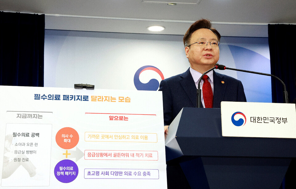 필수의료 정책 패키지 내용을 브리핑하고 있는 보건복지부 조규홍 장관(사진 제공 : 보건복지부).