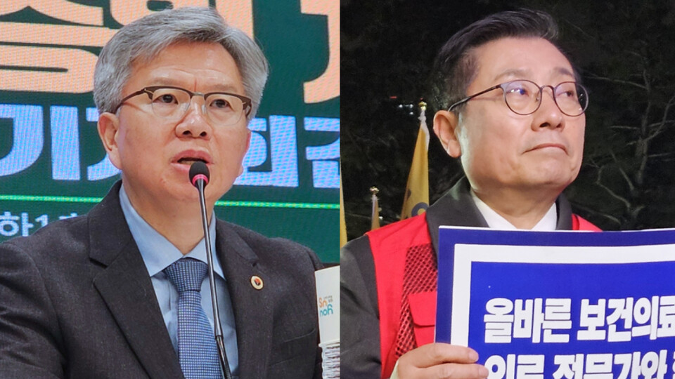 대한의사협회 비상대책위원회 김택우 위원장과 박명하 조직위원장이 면허정지 행정처분 사전통지에도 "끝까지 투쟁하겠다"고 밝혔다.