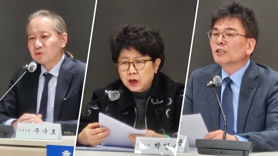 (왼쪽부터) 제42대 대한의사협회 회장 선거 기호 2번 주수호 후보, 4번 박인숙 후보, 5번 정운용 후보(ⓒ청년의사).