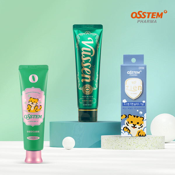 (왼쪽부터) 구취케어 치약 ‘오스템O’, ‘뷰센O’, 고체 가글 ‘오스템 지엔 솔리드 가글’ (사진제공: 오스템파마)