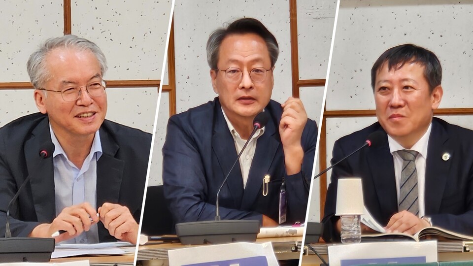 (왼쪽부터) 충남대병원 이석구 공공부원장, 대한병원협회 김재화 총무부위원장, 전국지방의료원연합회 조승연 회장은 지역필수의료 책임 네트워크 구축을 위한 제안을 이야기했다(ⓒ청년의사).