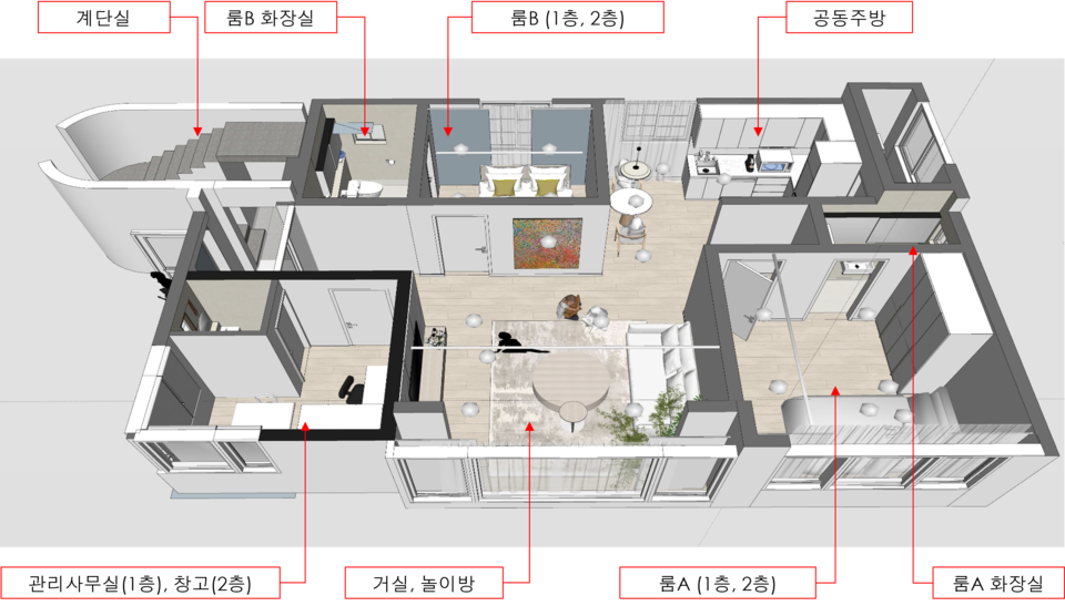 국립암센터가 인근 건물을 매입해 마련하는 ‘4P 하우스(Place for Paediatric cancer Patient who need Proton Therapy House)’ 내부 투시도(제공: 국립암센터).