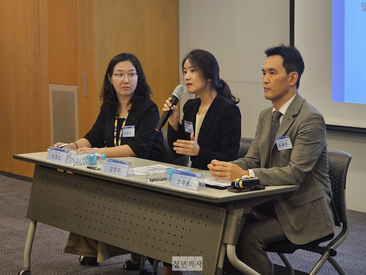 6일 서울 중구 서울스퀘어에서 열린 박스뉴반스 미디어 세미나 모습. (왼쪽부터) 한국MSD 의학부 양경선 이사, 가톨릭대 서울성모병원 소아청소년과 강현미 교수, 한국MSD 백신사업부 조재용 전무.