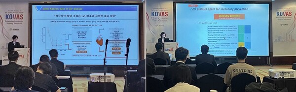 지난 7월 12일, 13일 KOVAS2024 산학 세션에서 신정훈 교수(왼쪽)와 김현진 교수가 발표를 진행하고 있다. (사진제공: 한미약품)
