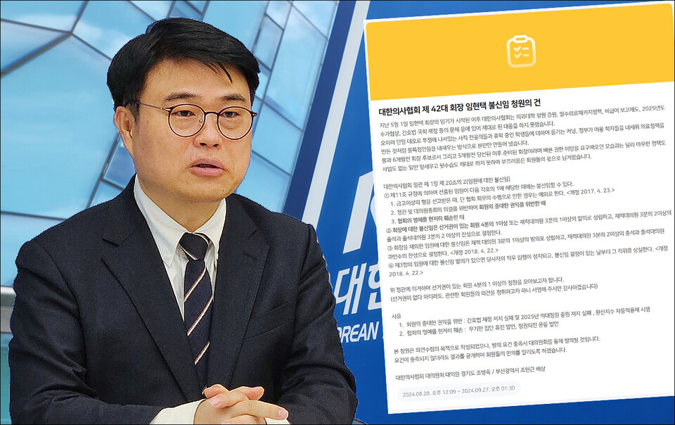 대한의사협회 임현택 회장에 대한 불신임(탄핵)이 추진된다(ⓒ청년의사).