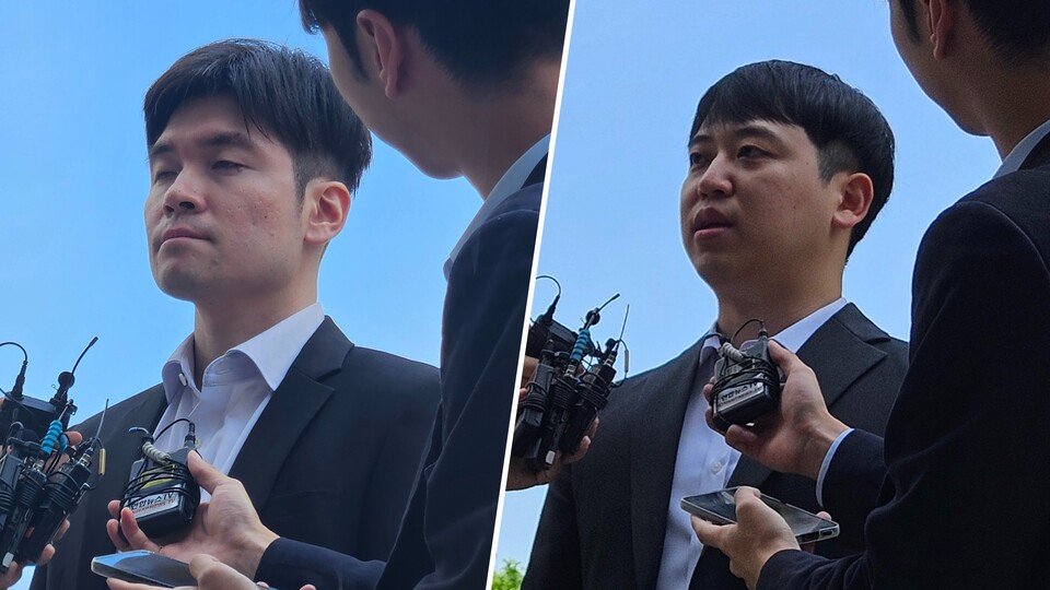 연세의료원 전공의협의회 김은식 대표(왼쪽)와 서울아산병원 전공의협의회 한성존 대표는 9일 서울 마포구 경찰수사대 광역수사단에 참고인 조사를 위해 출석했다(ⓒ청년의사).