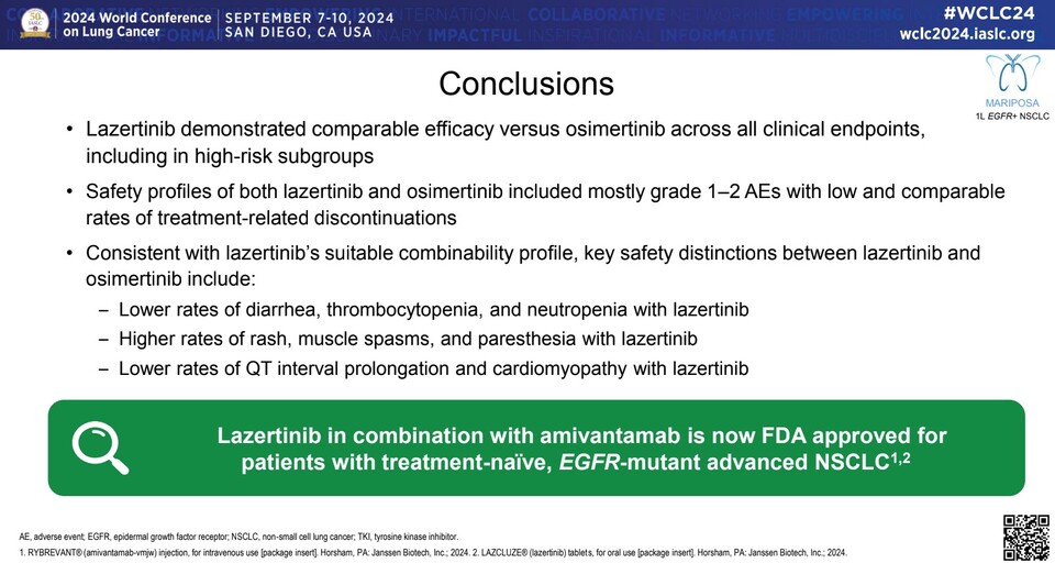 삼성서울병원 혈액종양내과 이세훈 교수 WCLC 2024 발표 자료 갈무리.