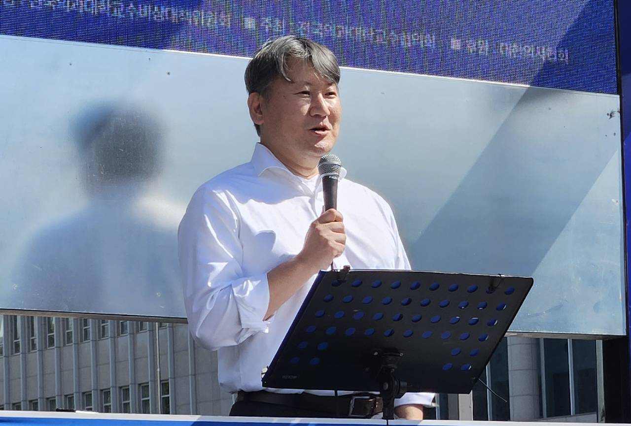 김창수 전국의과대학교수협의회장은 "교육 정상화까지 끝까지 투쟁하자"고 호소했다(ⓒ청년의사).