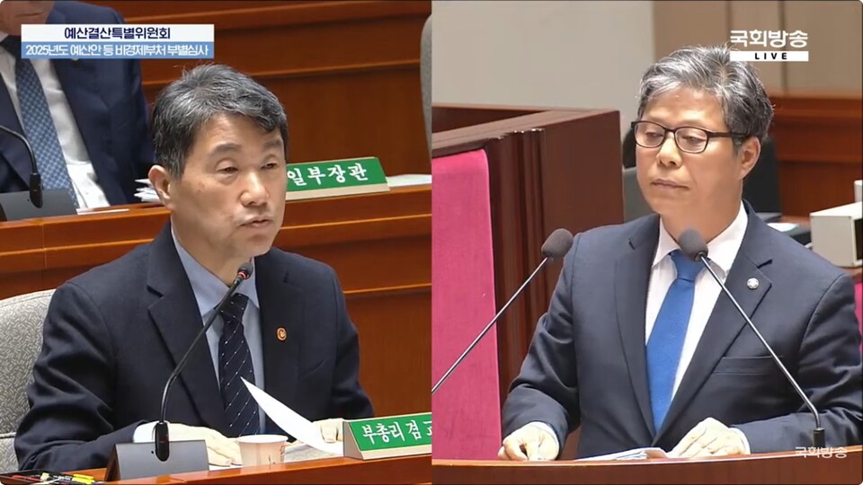 이주호 사회부총리 겸 교육부 장관은 지난 13일 국회에서 열린 예산결산특별위원회 2025년도 비경제부처 예산안 심사에서 "개원의들에게도 (의대 교수를) 할 수 있도록 문호를 열어주겠다"고 말했다(사진 출처: 국회방송 유튜브 생중계 갈무리).