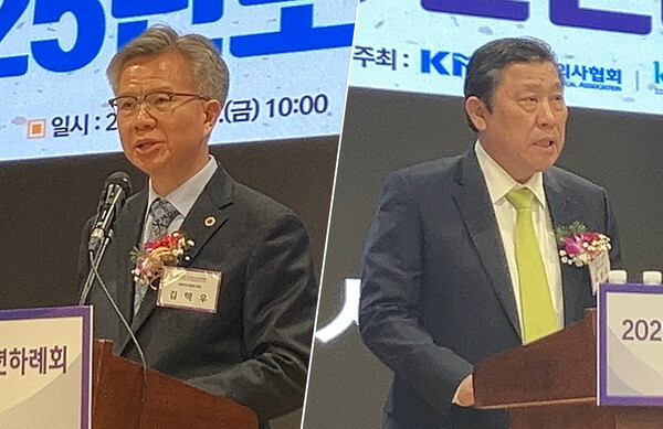 대한의사협회 김택우 회장(왼쪽)은 의대 증원 사태 해결을 위해 정부의 결자해지를 촉구했으며 대한병원협회 이성규 회장은 정부와 의료계가 협력해 합리적인 정책을 마련해야 한다고 강조했다(ⓒ청년의사).