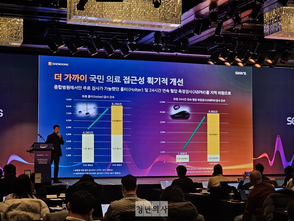 3일 대웅제약 기자간담회에서 조병하 마케팅사업부장이 발표하고 있다.