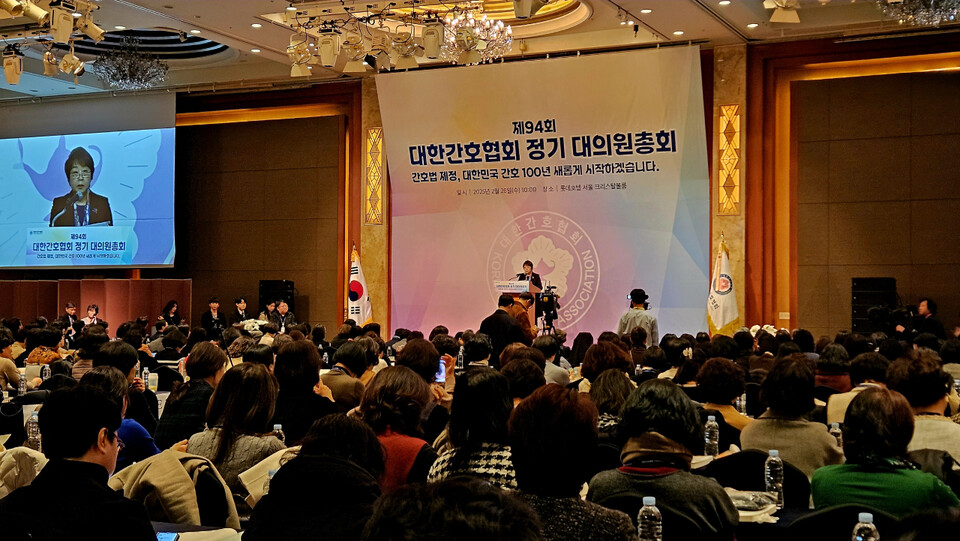 대한간호협회는 간호법 시행을 앞두고 열린 제94회 정기대의원총회에서 간호돌봄체계 구체화를 선언했다(ⓒ청년의사).