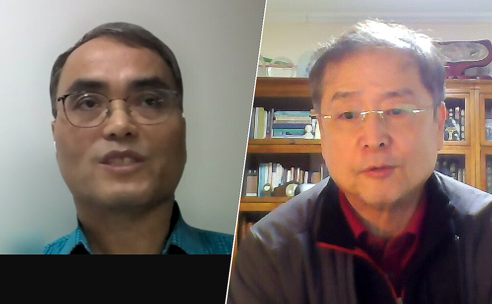 한국의학교육평가원 허정식 원장(왼쪽)과 대한의사협회 안덕선 의료정책연구원장은 7일 저녁 온라인으로 진행된 의료윤리연구회 모임에서 정부와 정치권이 주도하는 의대 신설 움직임에 우려를 표했다(ⓒ청년의사).