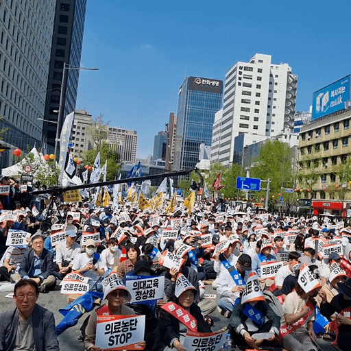 궐기대회에 참석한 의사들이 숭례문 일대 거리를 가득 채웠다(ⓒ청년의사).