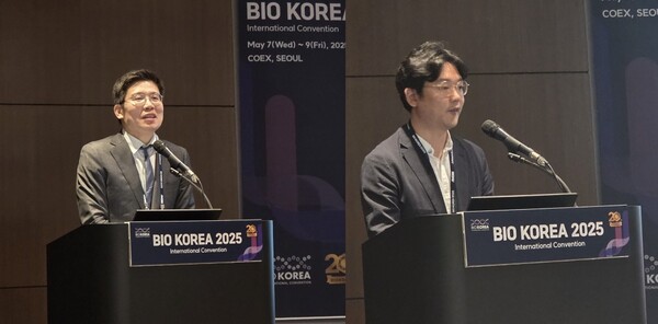 지난 7일 서울 코엑스에서 열린 바이오코리아 2025에서 보건복지부 재생의료정책과 정순길 과장과 