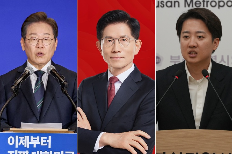 왼쪽부터 더불어민주당 이재명 대선 후보, 국민의힘 김문수 대선 후보, 개혁신당 이준석 대선 후보(ⓒ청년의사).