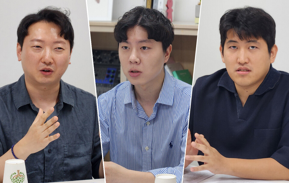 청년의사는 지난 24일 대한전공의협의회 비상대책위원회와 수련 재개를 앞둔 의료 현장의 반응에 대해 논의하는 시간을 가졌다. (왼쪽부터) 대전협 비대위 박창용 비대위원, 정정일 대변인, 유청준 비대위원(ⓒ청년의사).