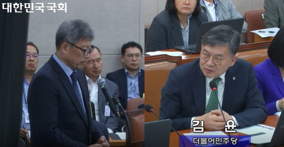 전남대병원 정신 의료원장(좌)은 15일 오후 국회 보건복지위원회 국정감사에 참고인으로 출석해 국립대병원 보건복지부 이관에 대한 입장을 밝혔다(국회방송 갈무리).